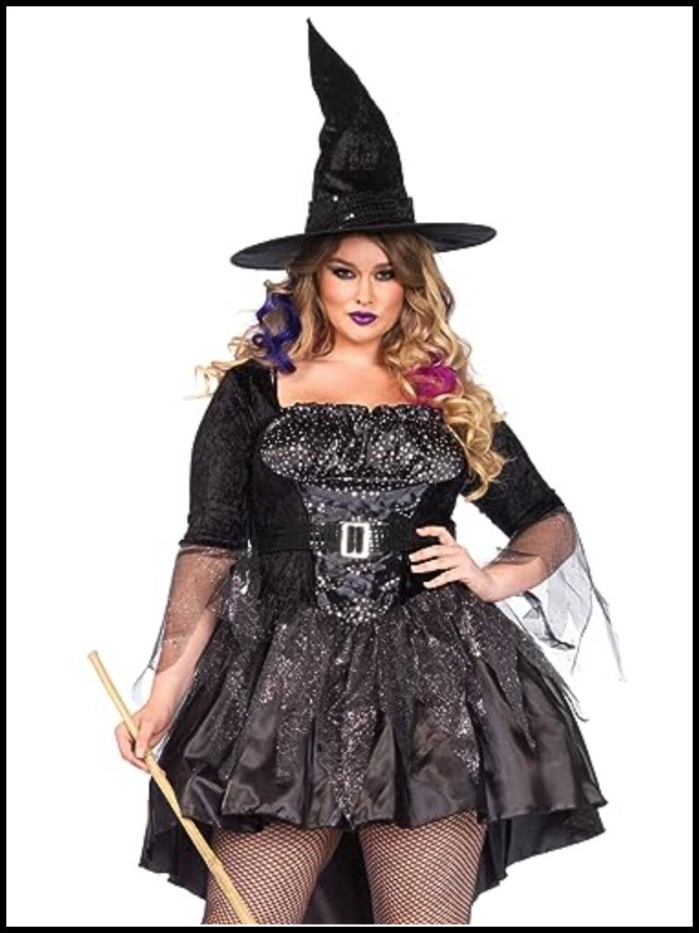 Plus Size Witch Costume 2pc with High Low Dress and Hat